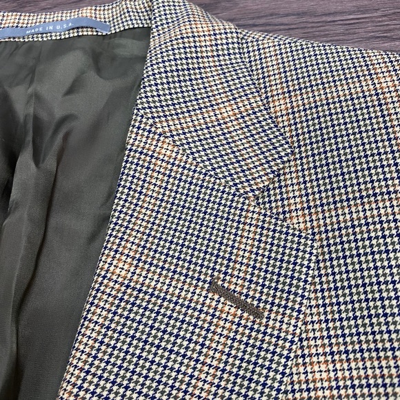 Hickey Freeman Tan, Gold & Blue Plaid Blazer 40L - Picture 3 of 6